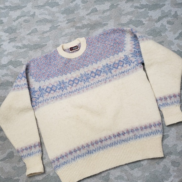 VTG Samband Of Iceland Sweater Women Large Beige Pullover Wool Fair Isles Nordic - Picture 2 of 10